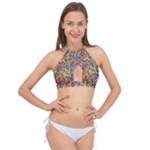 Colorful Lego Texture Lego Bricks Cross Front Halter Bikini Top