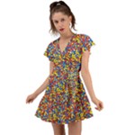 Colorful Lego Texture Lego Bricks Flutter Sleeve Wrap Dress