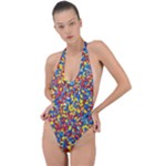 Colorful Lego Texture Lego Bricks Backless Halter One Piece Swimsuit