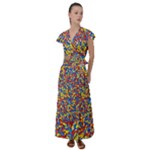 Colorful Lego Texture Lego Bricks Flutter Sleeve Maxi Dress