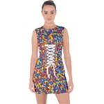 Colorful Lego Texture Lego Bricks Lace Up Front Bodycon Dress