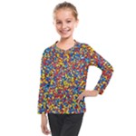 Colorful Lego Texture Lego Bricks Kids  Long Mesh T-Shirt