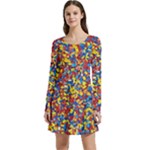 Colorful Lego Texture Lego Bricks Long Sleeve Velour Skater Dress