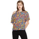 Colorful Lego Texture Lego Bricks One Shoulder Cut Out T-Shirt