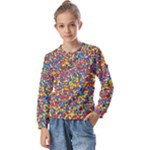 Colorful Lego Texture Lego Bricks Kids  Long Sleeve T-Shirt with Frill 