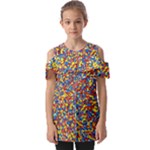 Colorful Lego Texture Lego Bricks Fold Over Open Sleeve Top