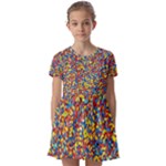 Colorful Lego Texture Lego Bricks Kids  Short Sleeve Pinafore Style Dress