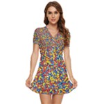 Colorful Lego Texture Lego Bricks V-Neck High Waist Chiffon Mini Dress