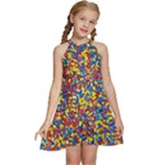 Colorful Lego Texture Lego Bricks Kids  Halter Collar Waist Tie Chiffon Dress