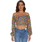 Colorful Lego Texture Lego Bricks Long Sleeve Crinkled Weave Crop Top