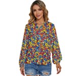 Colorful Lego Texture Lego Bricks Women s Long Sleeve Button Up Shirt