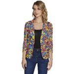 Colorful Lego Texture Lego Bricks Women s One-Button 3/4 Sleeve Short Jacket