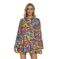 Round Neck Long Sleeve Bohemian Style Chiffon Mini Dress 