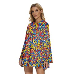 Round Neck Long Sleeve Bohemian Style Chiffon Mini Dress 