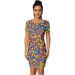 Colorful Lego Texture Lego Bricks Fitted Knot Split End Bodycon Dress