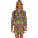 Colorful Lego Texture Lego Bricks Womens Long Sleeve Shirt Dress