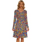 Colorful Lego Texture Lego Bricks Long Sleeve Dress With Pocket