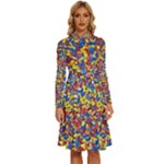 Colorful Lego Texture Lego Bricks Long Sleeve Shirt Collar A-Line Dress