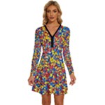 Colorful Lego Texture Lego Bricks Long Sleeve Deep V Mini Dress 