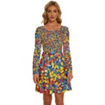 Colorful Lego Texture Lego Bricks Long Sleeve Wide Neck Velvet Dress