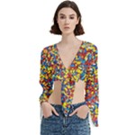 Colorful Lego Texture Lego Bricks Trumpet Sleeve Cropped Top