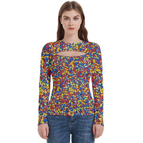 Colorful Lego Texture Lego Bricks Women s Cut Out Long Sleeve T