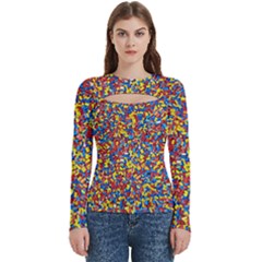 Colorful Lego Texture Lego Bricks Women s Cut Out Long Sleeve T