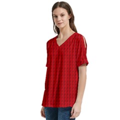 V-Neck Split Shoulder Casual T-Shirt 