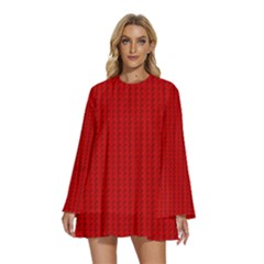 Round Neck Long Sleeve Bohemian Style Chiffon Mini Dress 