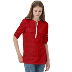 Women s Zip Front V-Neck 3/4 Sleeve Casual Top Pocket Shirt 