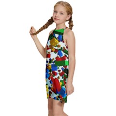 Kids  Halter Collar Waist Tie Chiffon Dress 