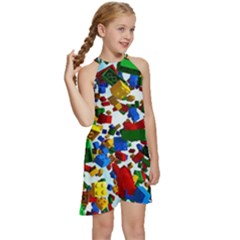 Kids  Halter Collar Waist Tie Chiffon Dress 