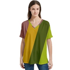 V-Neck Split Shoulder Casual T-Shirt 