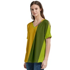 V-Neck Split Shoulder Casual T-Shirt 