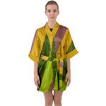 Autumn Harmony Geometric Style Print  Half Sleeve Satin Kimono 