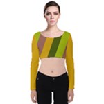 Autumn Harmony Geometric Style Print  Velvet Long Sleeve Crop Top