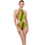 Autumn Harmony Geometric Style Print  Halter Side Cut Swimsuit