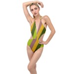 Autumn Harmony Geometric Style Print  Plunging Cut Out Swimsuit