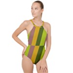 Autumn Harmony Geometric Style Print  High Neck One Piece Swimsuit