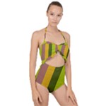 Autumn Harmony Geometric Style Print  Scallop Top Cut Out Swimsuit