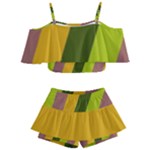 Autumn Harmony Geometric Style Print  Kids  Off Shoulder Skirt Bikini