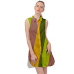 Autumn Harmony Geometric Style Print  Sleeveless Shirt Dress