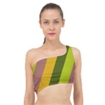 Autumn Harmony Geometric Style Print  Spliced Up Bikini Top 