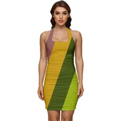 Sleeveless Wide Square Neckline Ruched Bodycon Dress 