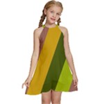 Autumn Harmony Geometric Style Print  Kids  Halter Collar Waist Tie Chiffon Dress