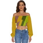 Autumn Harmony Geometric Style Print  Long Sleeve Crinkled Weave Crop Top