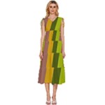 Autumn Harmony Geometric Style Print  V-Neck Drawstring Shoulder Sleeveless Maxi Dress