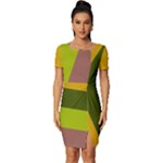 Autumn Harmony Geometric Style Print  Fitted Knot Split End Bodycon Dress