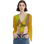 Autumn Harmony Geometric Style Print  Trumpet Sleeve Cropped Top