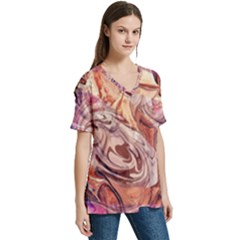 V-Neck Split Shoulder Casual T-Shirt 